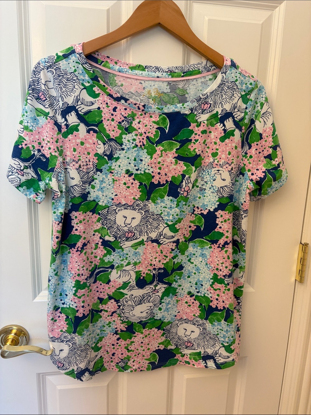 Lilly Pulitzer Short Sleeve Floral Lion Print Tee - Pink, Blue & Green